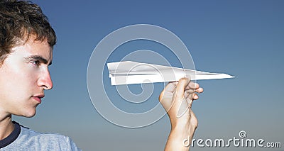 Young Man with Paper Airplane