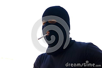 Young man wearing black ski mask