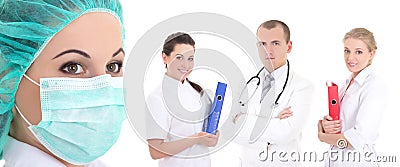 Young medical staff standing on white background