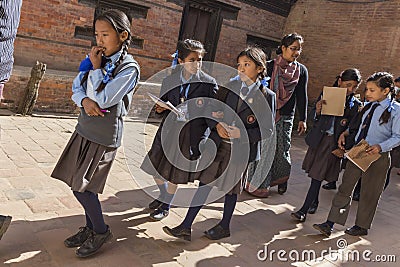 Young Nepalese students on a school trip to Bhaktapur