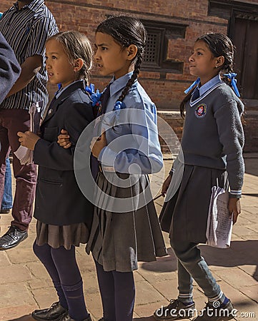Young Nepalese students on a school trip to Bhaktapur
