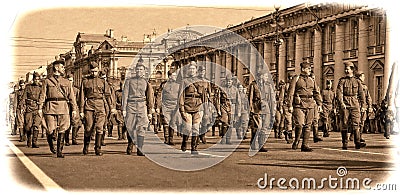 Young people in the uniform of the Second World War.