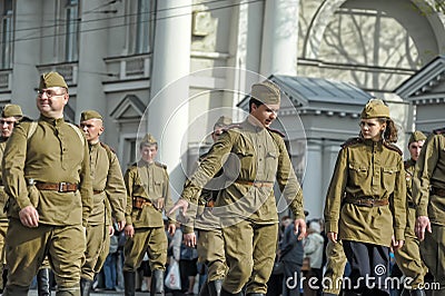 Young people in the uniform of the Second World War.