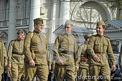 Young people in the uniform of the Second World War.