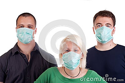 Young people wearing flu masks