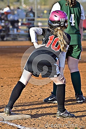 Young Softball Player on Base