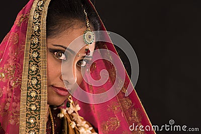 Young south Indian woman in traditional sari dress