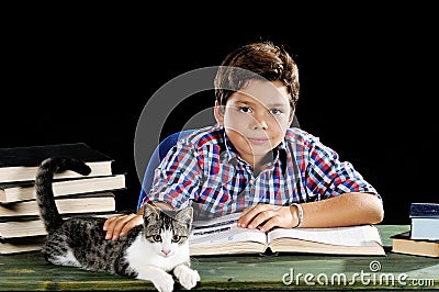 Young student with cat