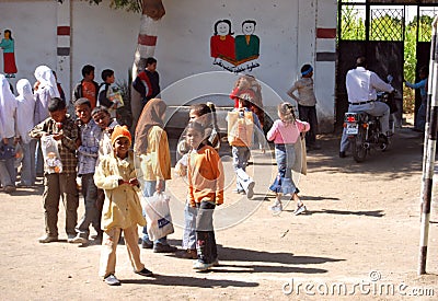 Young students at playground at school ready to leave