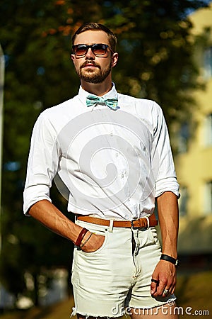 Young stylish sexy handsome model man in casual cloth lifestyle