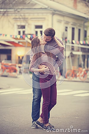 Young teen couple on the street