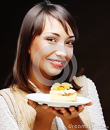 Young woman with a cake