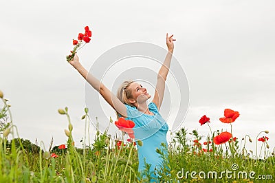 Young woman cheering