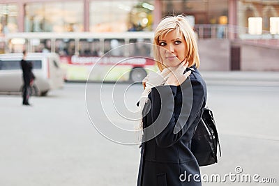 Young woman on a city street