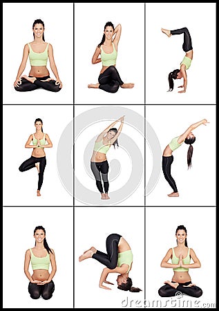 Young woman in a collage with various stretching postures