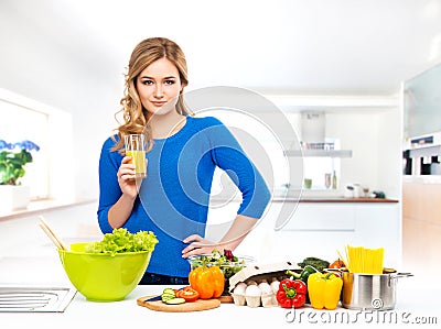 Young woman cooking in a modern kitchen