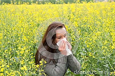 Young woman has hay fever
