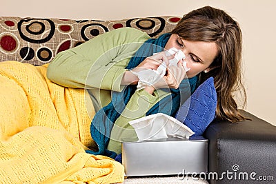 Young woman at home having flu