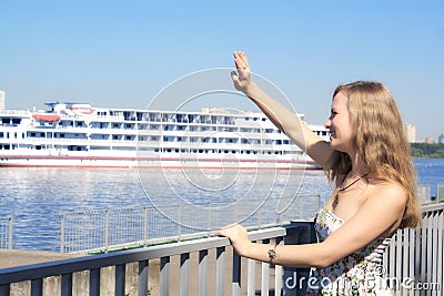 Young woman meeting ship