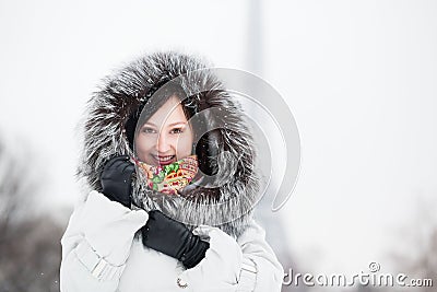 Young woman in Paris on a winter day