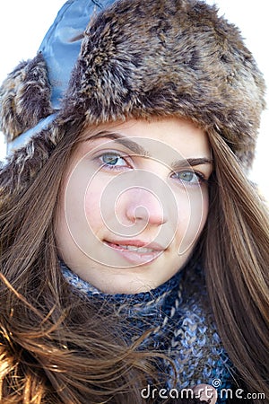 Young woman portrait in winter