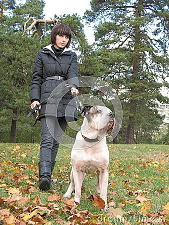 Young woman and strong dog