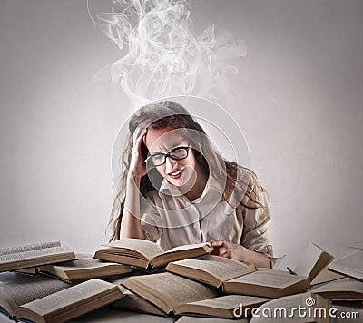 Young woman studying hard
