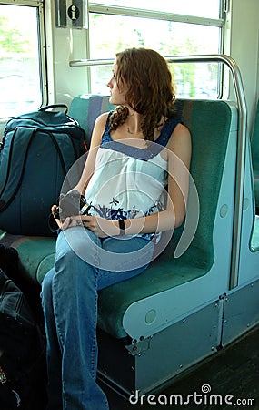 Young woman traveling on train