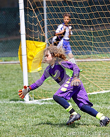 Youth Soccer Football Goalie Going for The Save