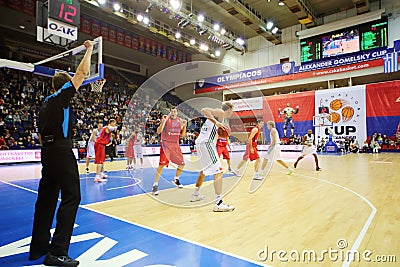 Zalgiris and CSKA Moscow teams play basketball