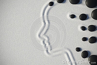 Zen garden in a top view with a woman shape