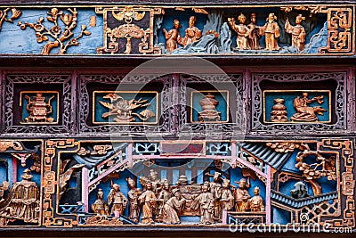 Zigong Salt Museum XiQin Hall stage skirts carved wood art historical stories and legends