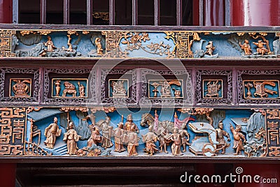Zigong Salt Museum XiQin Hall stage skirts carved wood art historical stories and legends