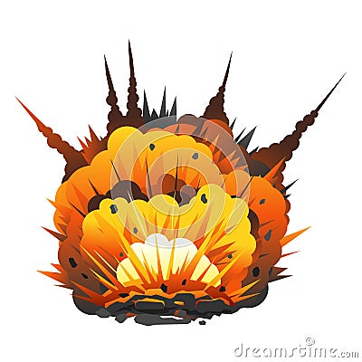 与炮弹碎片和火球的大动画片炸弹爆炸,被隔绝.