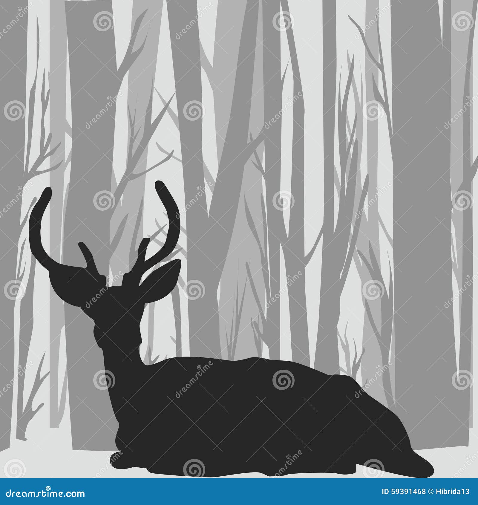 鹿在森林风景的雄 鹿剪影 