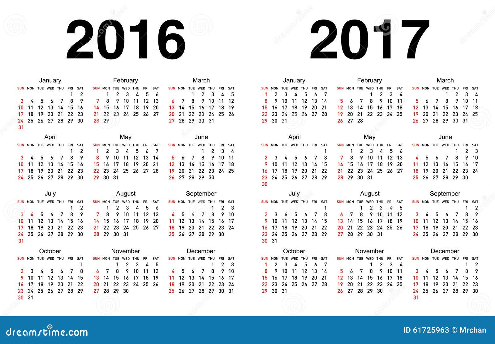 日历在2016年和2017年图片