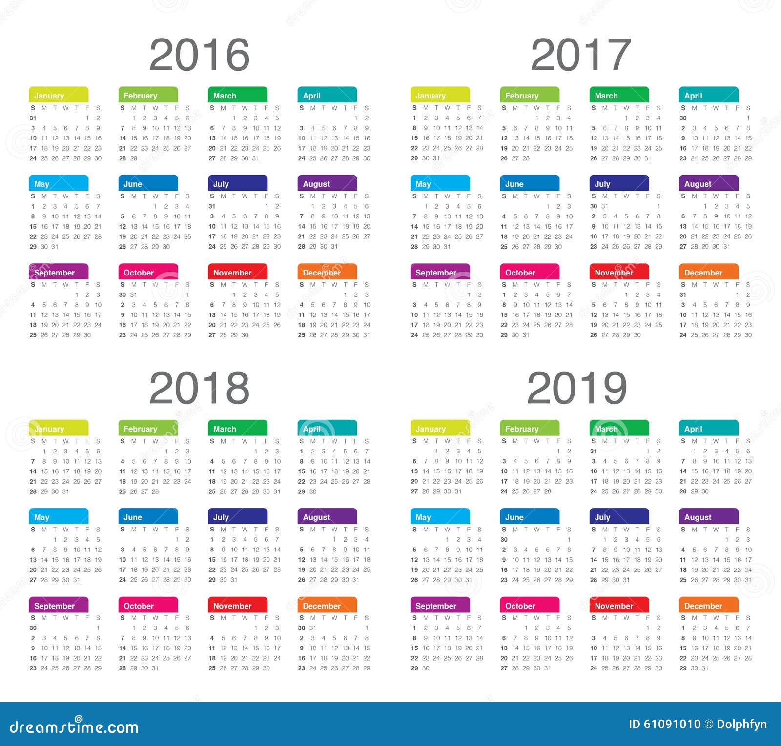 日历2016 2017 2018 2019年图片