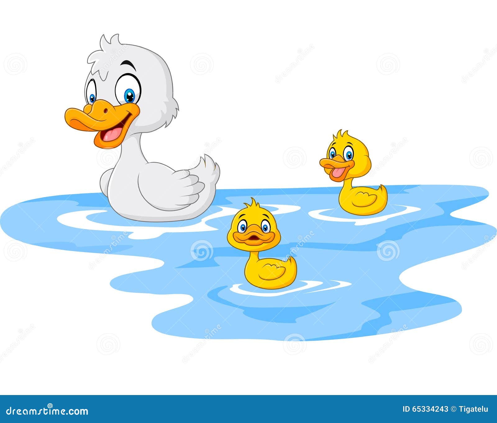 动画片滑稽的母亲鸭子的例证与小鸭子的在水漂浮.