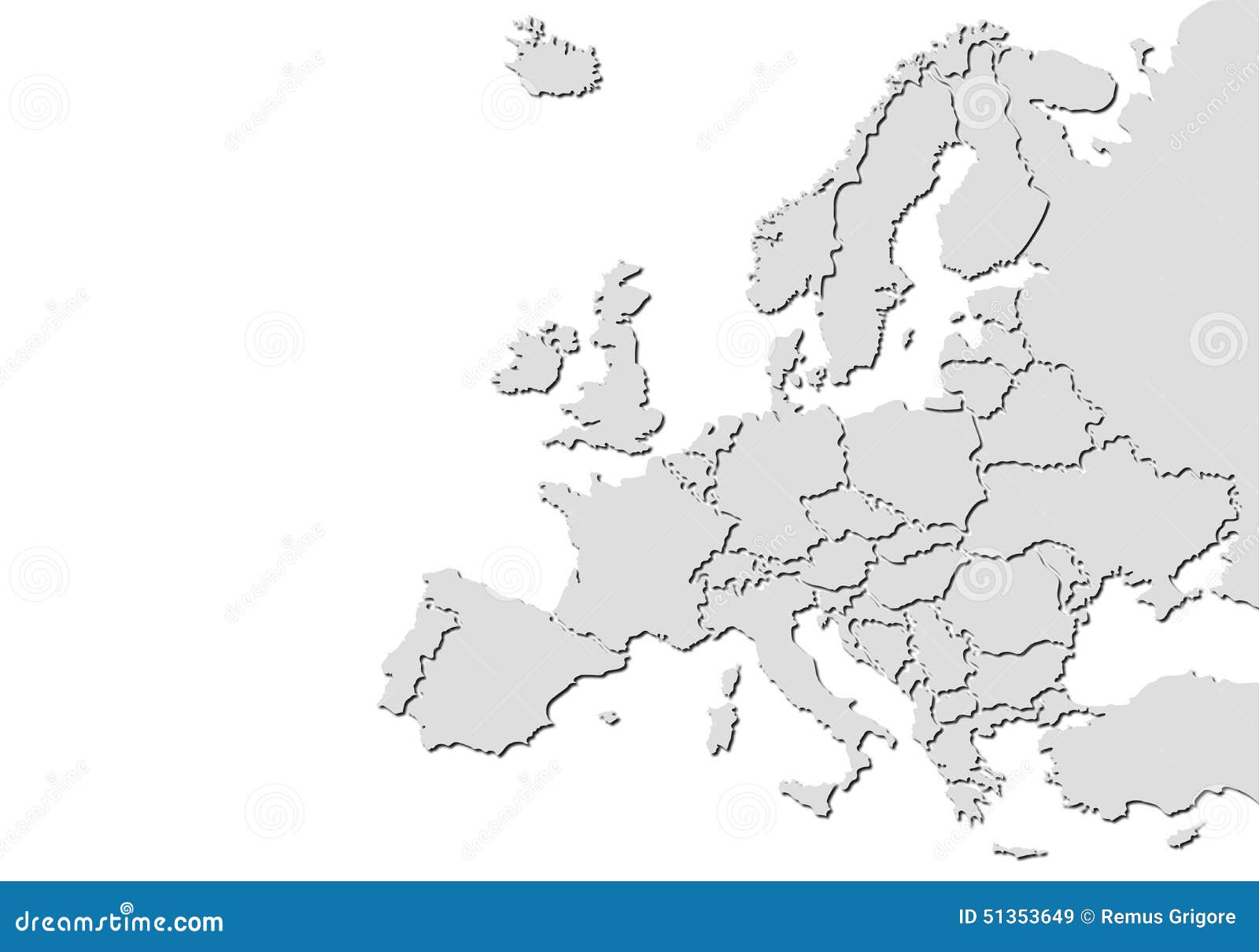 与阴影的灰色欧洲地图在白色背景.图片