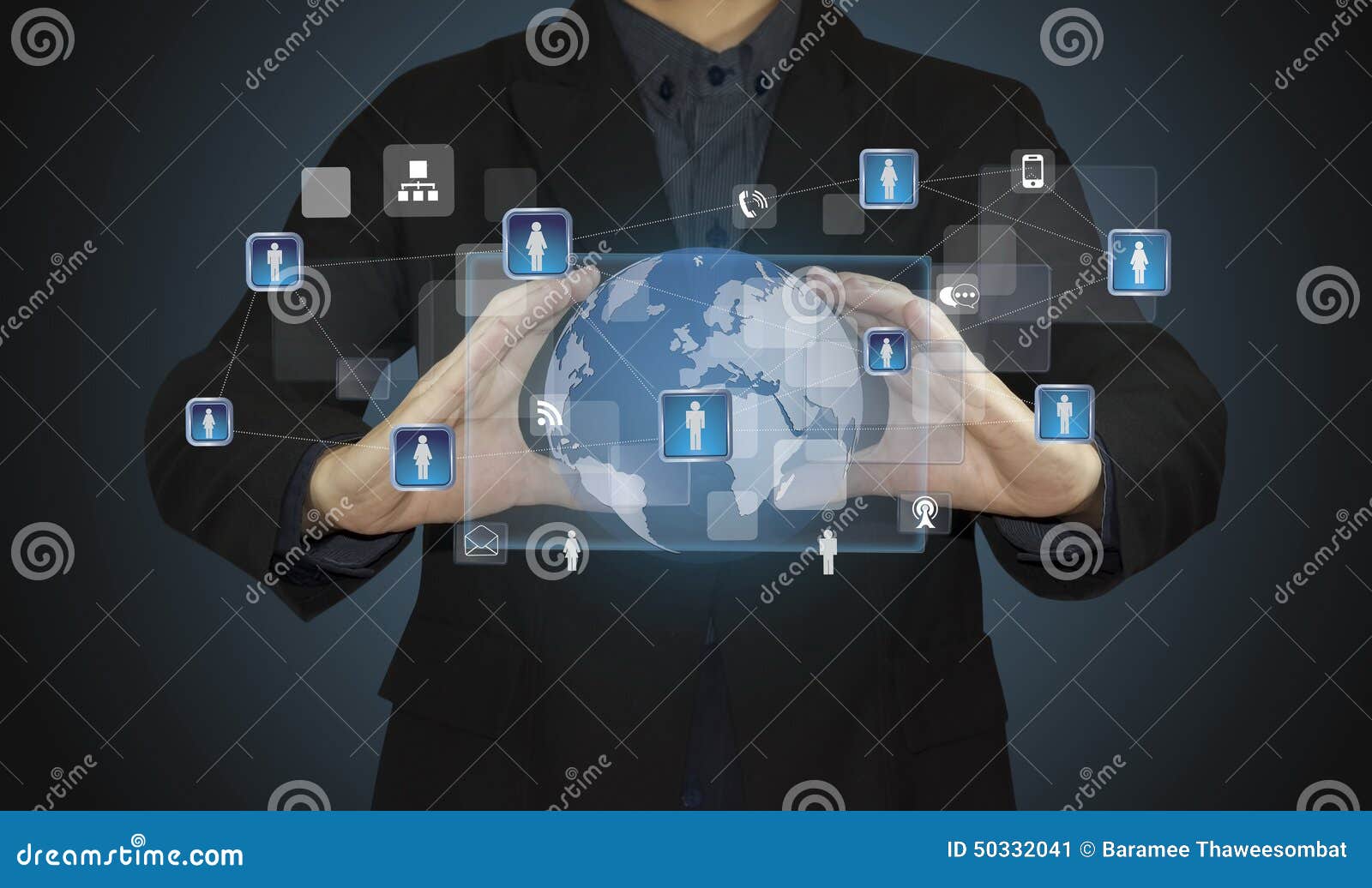 企业人连接一个计算机生成的社会网络概念.图片