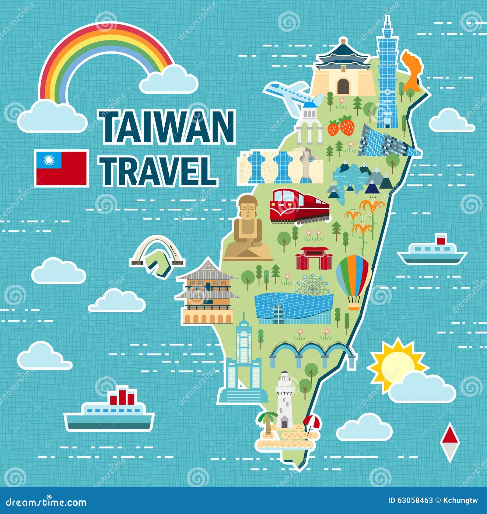 在平的样式的可爱的台湾旅行地图设计.图片