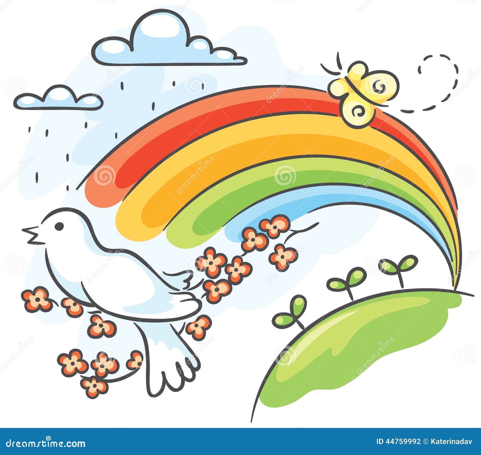 与鸟和彩虹的春天图画.