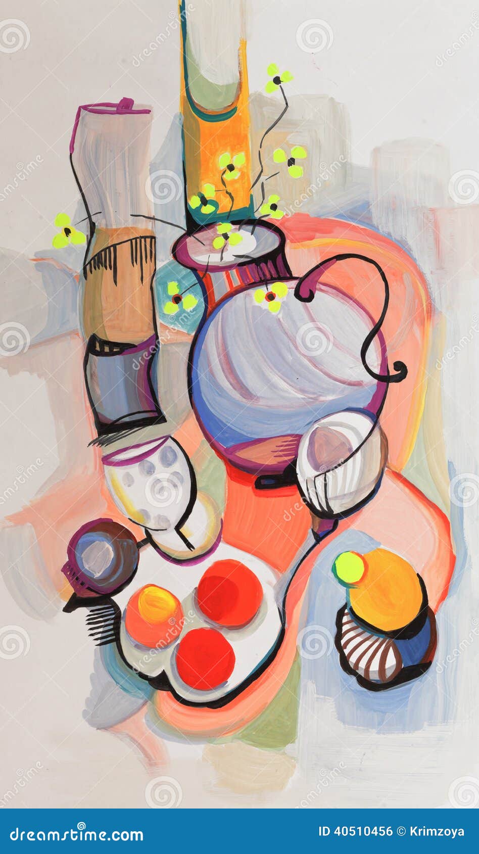 在淡色的抽象静物画.