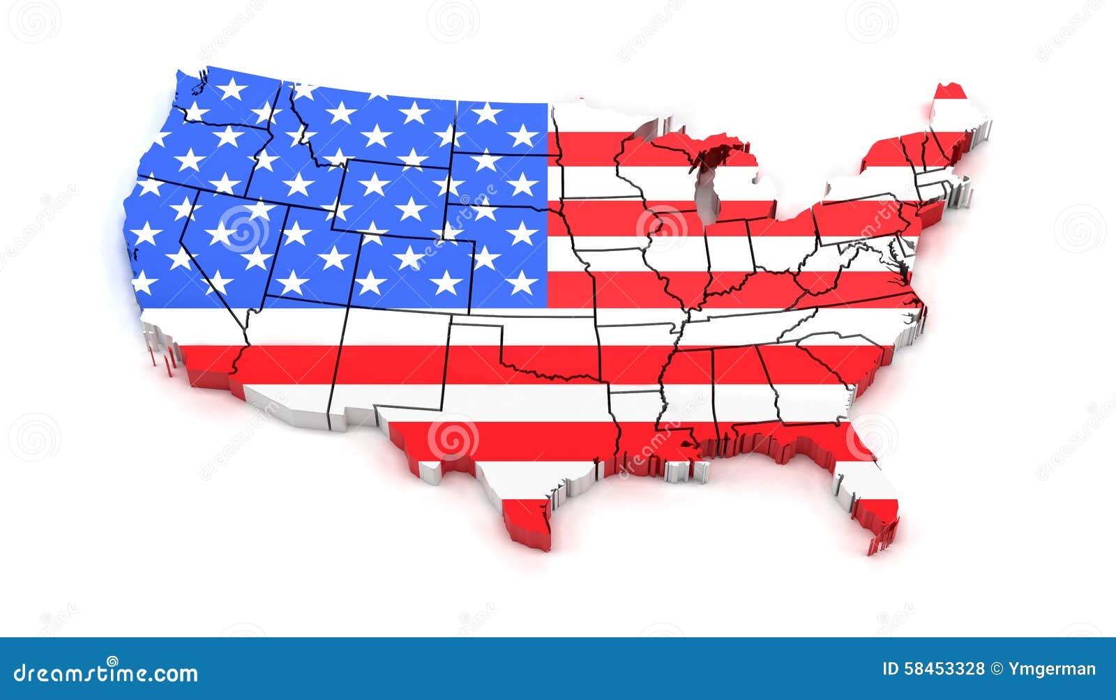 美国的地图有国家边界的和国旗, 3d回报.图片