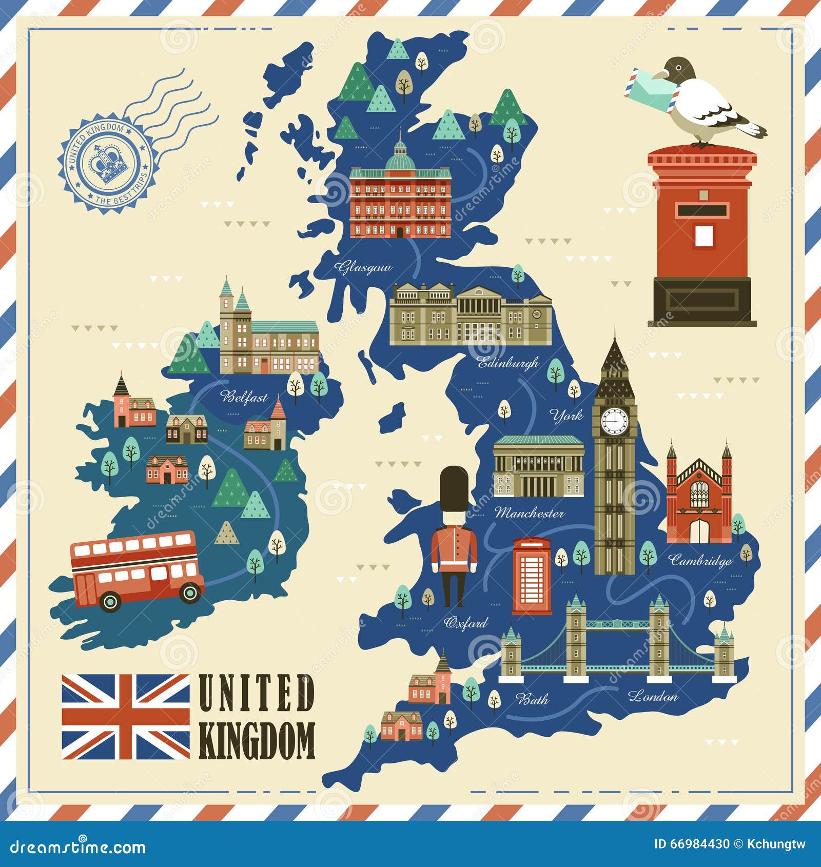 与吸引力的可爱的英国旅行地图.图片