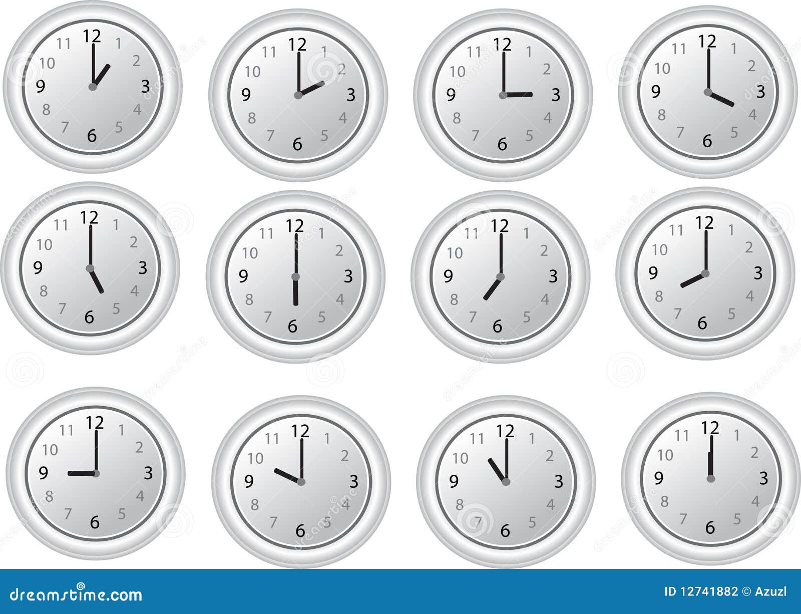 12 O'clock On The White Clocks Stock Photography - Image: 12741882