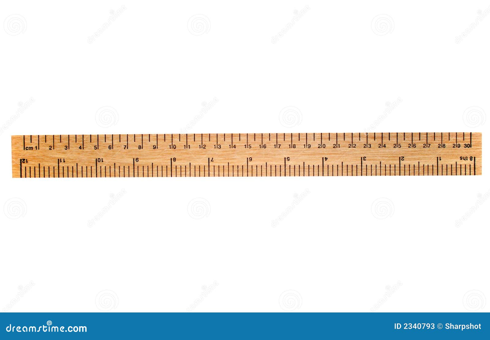 30 cm wooden ruler, isolated on a white background. Flip it over for 