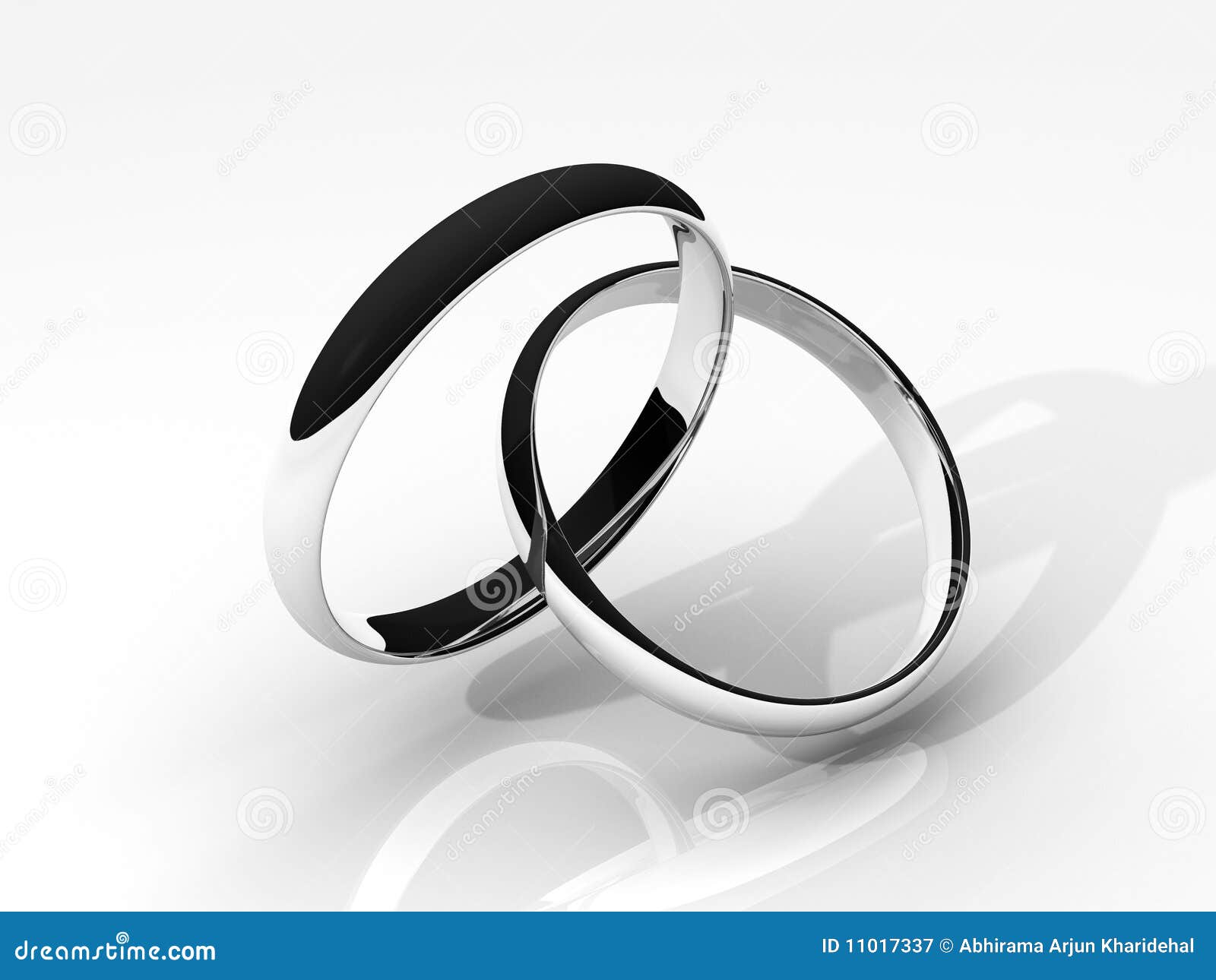 3D rendered image of a pair of silver wedding rings.