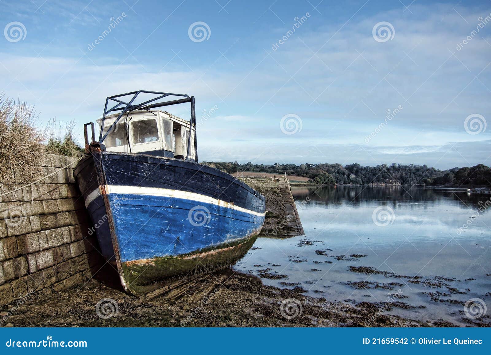 Abandoned Fishing Boat At Dock At Low Tide Stock Photography - Image 