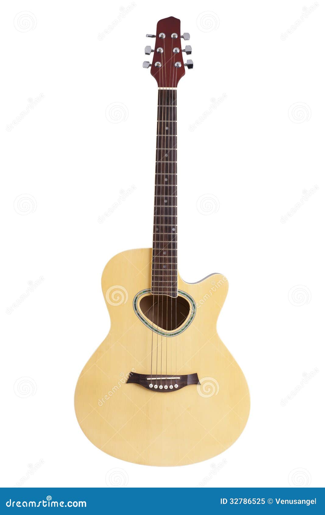 The acoustic guitar isolated on white background.